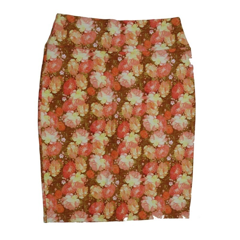 LuLaRoe Cassie f X-Large XL Floral Geometric Coral Pink Yellow Womens Knee Length Pencil Skirt fits sizes 18-20  XL-214B