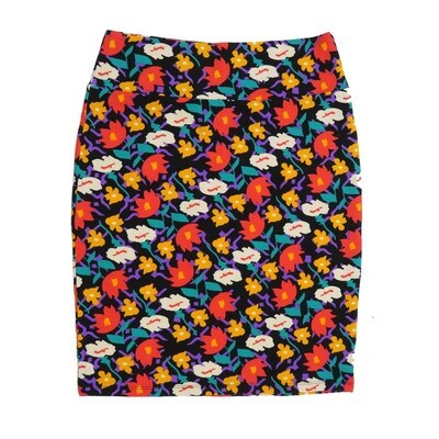 LuLaRoe Cassie f X-Large XL Floral Black Red Blue Yellow White Womens Knee Length Pencil Skirt fits sizes 18-20 XL-200