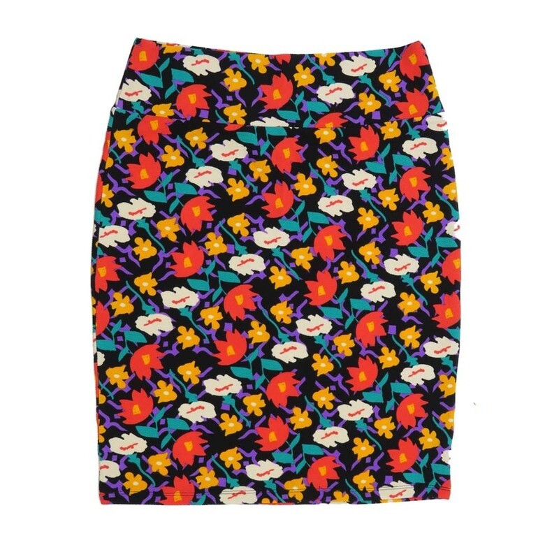 LuLaRoe Cassie f X-Large XL Floral Black Red Blue Yellow White Womens Knee Length Pencil Skirt fits sizes 18-20  XL-200