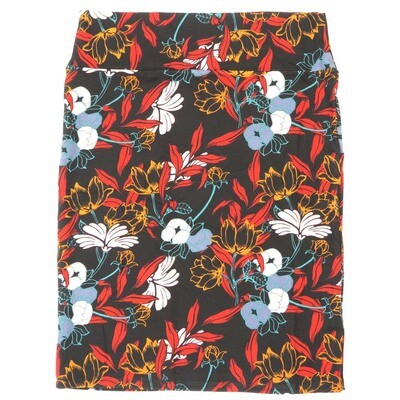 LuLaRoe Cassie f X-Large XL Floral Black Red Green White Womens Knee Length Pencil Skirt fits sizes 18-20 XL-278