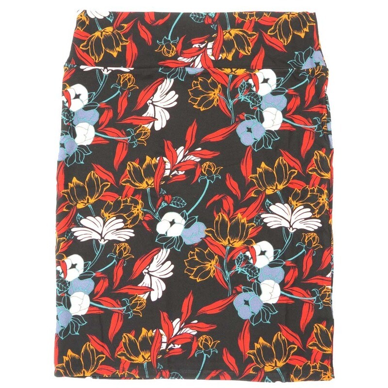 LuLaRoe Cassie f X-Large XL Floral Black Red Green White Womens Knee Length Pencil Skirt fits sizes 18-20  XL-278