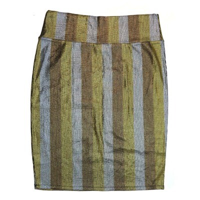 LuLaRoe Cassie f X-Large XL Elegant Shimmery Stripe Green Silver Womens Knee Length Pencil Skirt fits sizes 18-20 XL-247