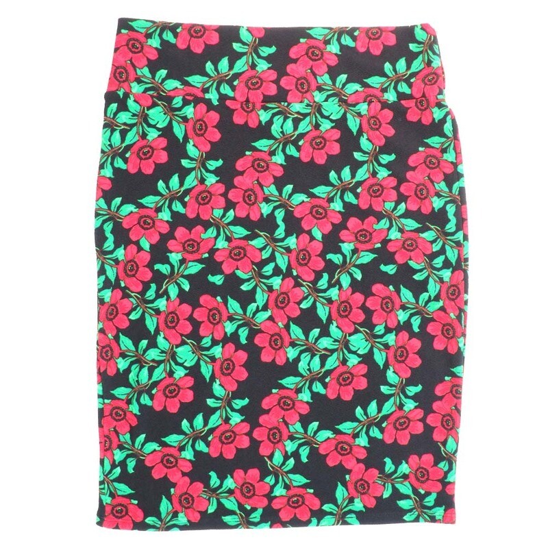 LuLaRoe Cassie f X-Large XL Floral Black Red Cream Womens Knee Length Pencil Skirt fits sizes 18-20  XL-255