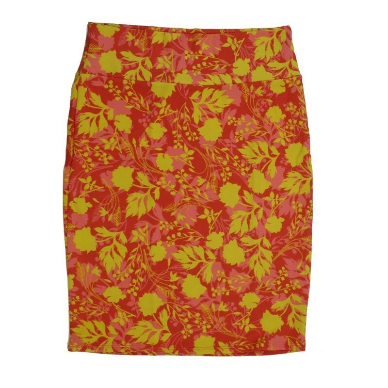 LuLaRoe Cassie f X-Large XL Floral Gold Red Pink Womens Knee Length Pencil Skirt fits sizes 18-20  XL-217B