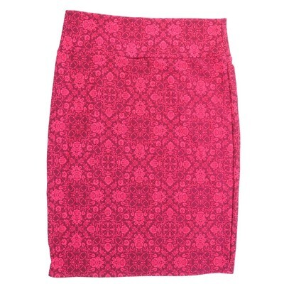 LuLaRoe Cassie f X-Large XL Floral Mandala Red Pink Womens Knee Length Pencil Skirt fits sizes 18-20 XL-250