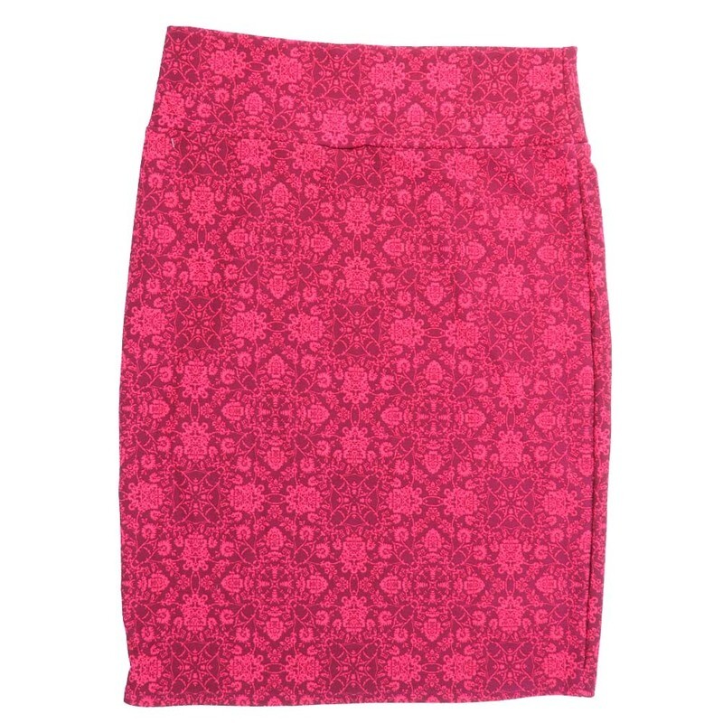 LuLaRoe Cassie f X-Large XL Floral Mandala Red Pink Womens Knee Length Pencil Skirt fits sizes 18-20  XL-250