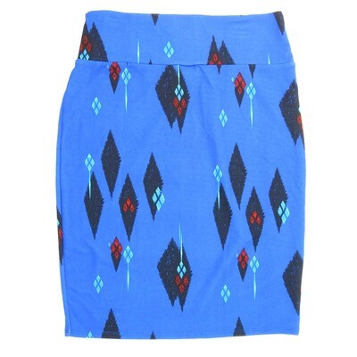 LuLaRoe Cassie f X-Large XL Geometric Diamonds Blue Black White Womens Knee Length Pencil Skirt fits sizes 18-20 XL-251