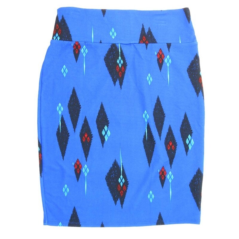 LuLaRoe Cassie f X-Large XL Geometric Diamonds Blue Black White Womens Knee Length Pencil Skirt fits sizes 18-20  XL-251