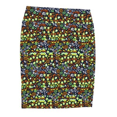 LuLaRoe Cassie f X-Large XL Floral Geometric Yellow Orange Green Womens Knee Length Pencil Skirt fits sizes 18-20 XL-212