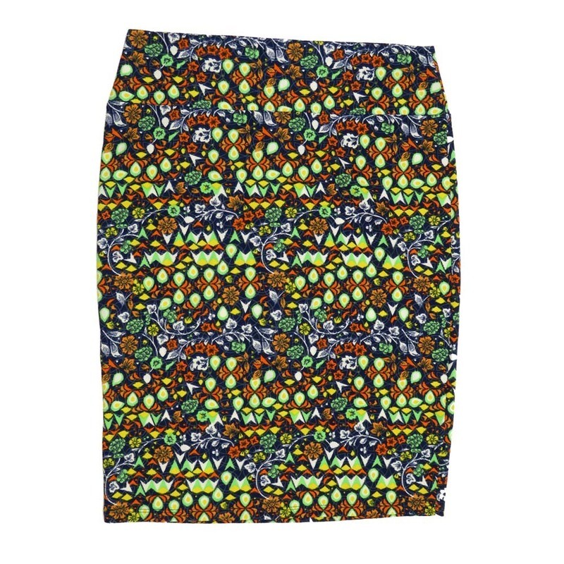 LuLaRoe Cassie f X-Large XL Floral Geometric Yellow Orange Green Womens Knee Length Pencil Skirt fits sizes 18-20  XL-212