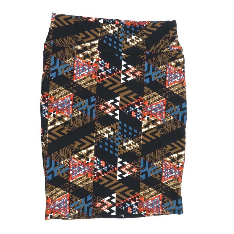 LuLaRoe Cassie f X-Large XL Geometric Stripe Zig Zag Brown White Coral Blue Womens Knee Length Pencil Skirt fits sizes 18-20  XL-228