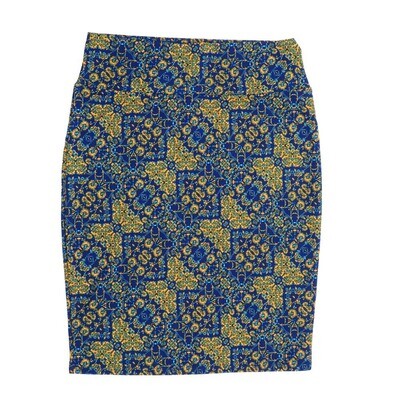 LuLaRoe Cassie f X-Large XL Geometric Yellow Blue Womens Knee Length Pencil Skirt fits sizes 18-20 XL-208