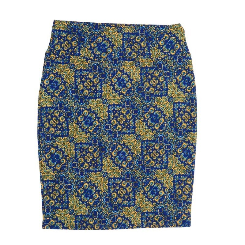 LuLaRoe Cassie f X-Large XL Geometric Yellow Blue Womens Knee Length Pencil Skirt fits sizes 18-20  XL-208