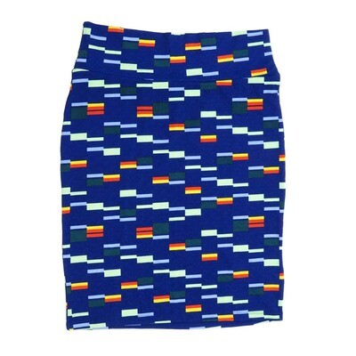 LuLaRoe Cassie f X-Large XL Geometric Stripe Zig Zag Dark Blue Cream Yellow Womens Knee Length Pencil Skirt fits sizes 18-20 XL-227