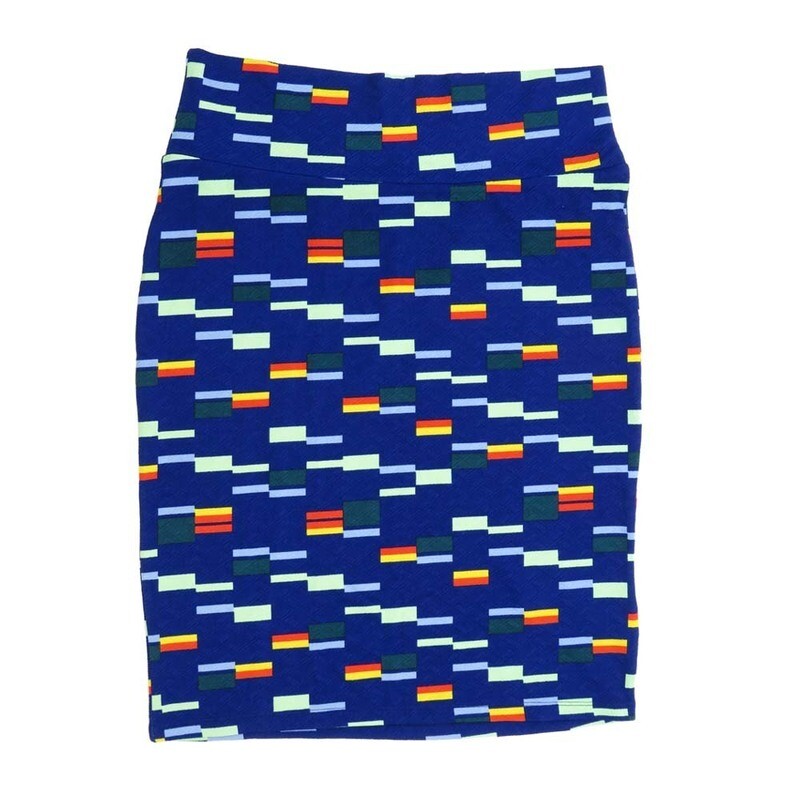 LuLaRoe Cassie f X-Large XL Geometric Stripe Zig Zag Dark Blue Cream Yellow Womens Knee Length Pencil Skirt fits sizes 18-20  XL-227