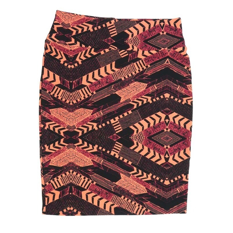 LuLaRoe Cassie f X-Large XL Gods Eye Zig Zag Chevron Dark Pink Light Pink Black Womens Knee Length Pencil Skirt fits sizes 18-20  XL-230