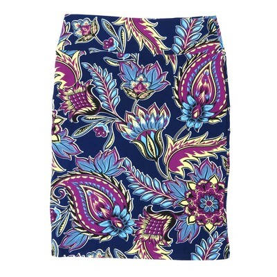 LuLaRoe Cassie f X-Large XL Paisley Floral Navy Light Blue Pink Yellow Womens Knee Length Pencil Skirt fits sizes 18-20 XL-267-F