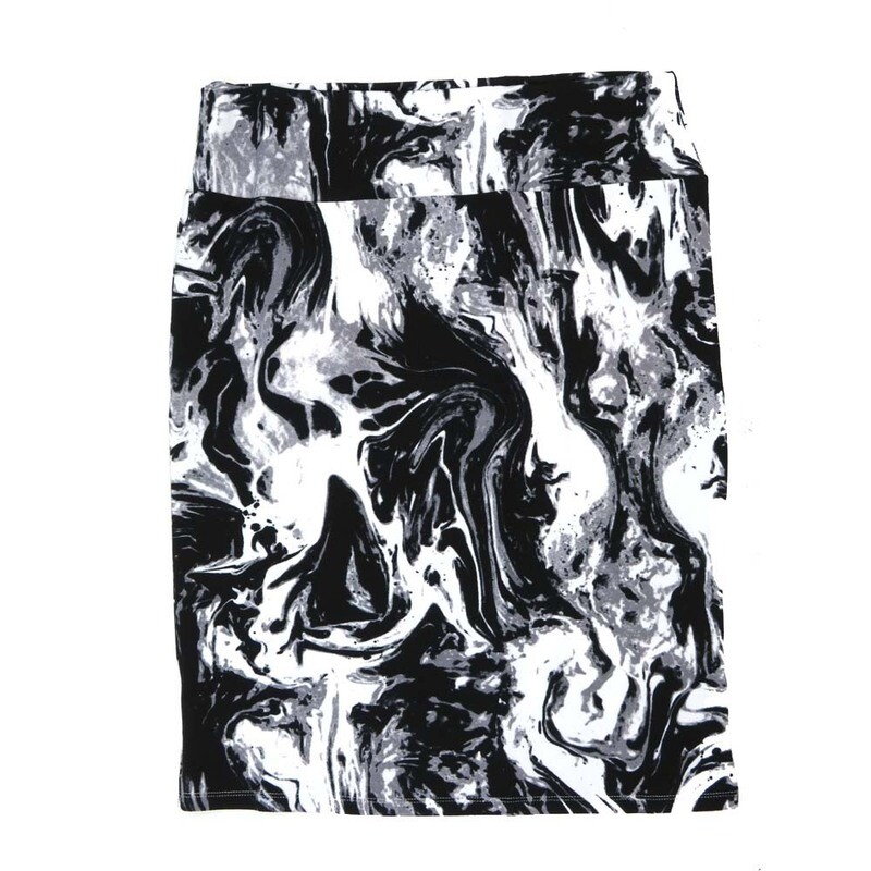 LuLaRoe Cassie f X-Large XL Trippy Paint Swirl Black Gray White Womens Knee Length Pencil Skirt fits sizes 18-20  XL-284