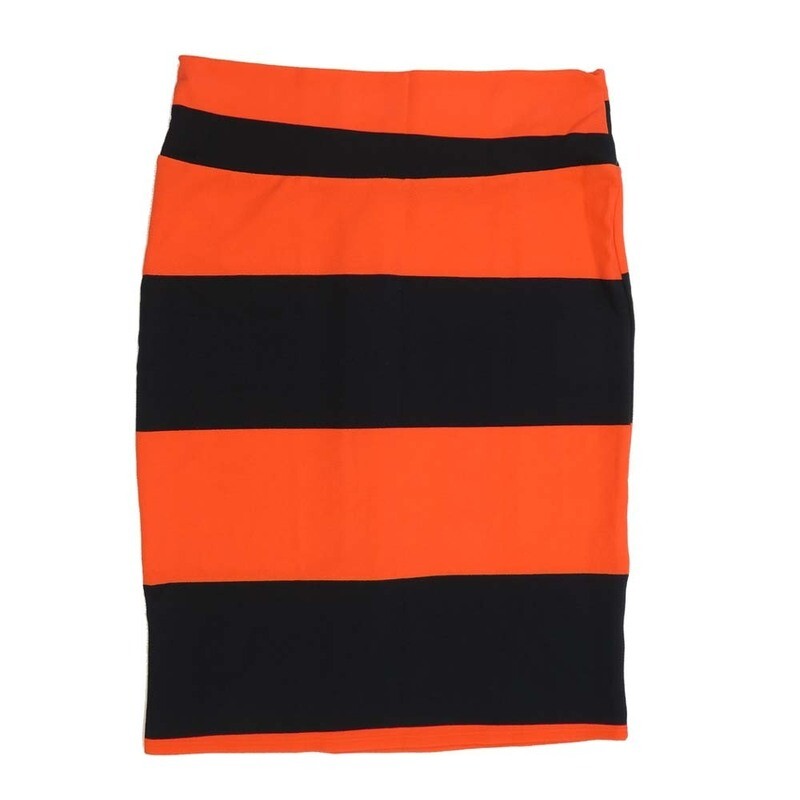 LuLaRoe Cassie f X-Large XL Two Tone Solid Stripe Orange Black Womens Knee Length Pencil Skirt fits sizes 18-20  XL-234B