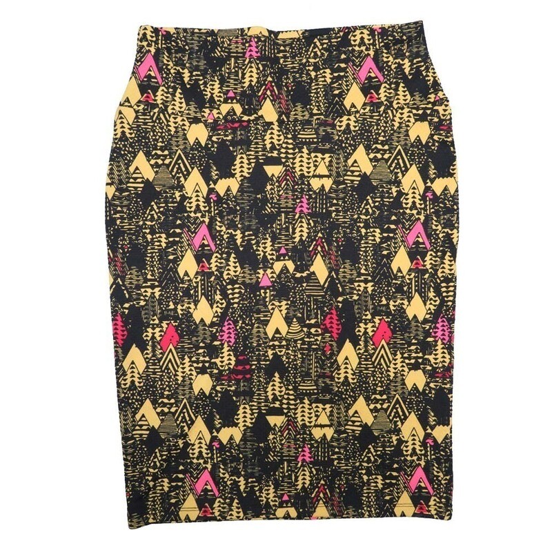 LuLaRoe Cassie c Small S Black Yellow Pink Arrows Womens Knee Length Pencil Skirt fits sizes 6-8  SMALL-92