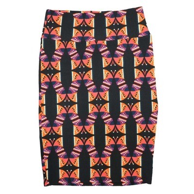 LuLaRoe Cassie c Small S Black Orange Purple Butterfly Womens Knee Length Pencil Skirt fits sizes 6-8 SMALL-63B