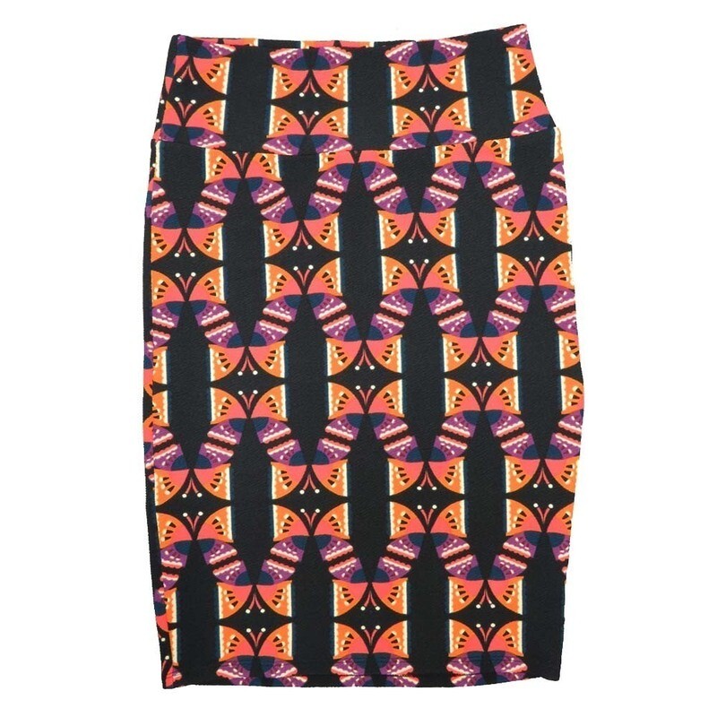 LuLaRoe Cassie c Small S Black Orange Purple Butterfly Womens Knee Length Pencil Skirt fits sizes 6-8  SMALL-63B