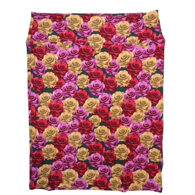 LuLaRoe Cassie g XX-Large 2XL Roses Red Gold Purple Womens Knee Length Pencil Skirt fits sizes 22-24  2XL-70