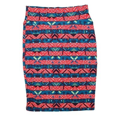 LuLaRoe Cassie c Small S Light Blue Red cream Geometric Womens Knee Length Pencil Skirt fits sizes 6-8 SMALL-80