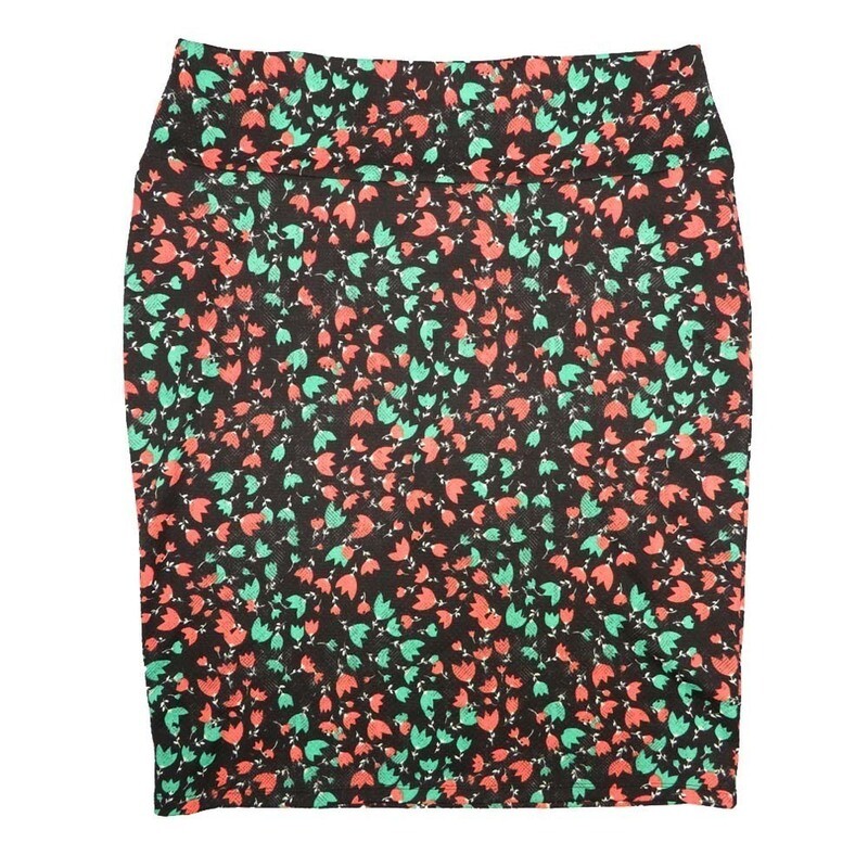 LuLaRoe Cassie g XX-Large 2XL Floral Black Light Green Orange Womens Knee Length Pencil Skirt fits sizes 22-24  2XL-72