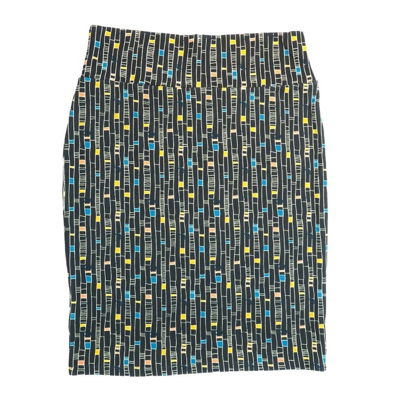 LuLaRoe Cassie g XX-Large 2XL Geometric Vertical Stripe Black Yellow Red White Blue Womens Knee Length Pencil Skirt fits sizes 22-24  2XL-211