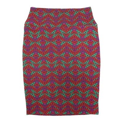 LuLaRoe Cassie c Small S Red Orange Green Purple Zig Zag Womens Knee Length Pencil Skirt fits sizes 6-8 SMALL-76