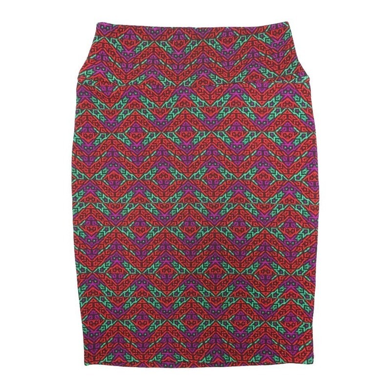 LuLaRoe Cassie c Small S Red Orange Green Purple Zig Zag Womens Knee Length Pencil Skirt fits sizes 6-8  SMALL-76