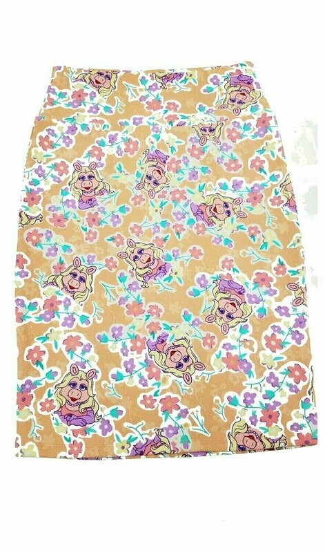 LuLaRoe Cassie c Small S Disney Ms Piggy Posing Green Pink Yellow White Womens Knee Length Pencil Skirt fits sizes 6-8  SMALL-54