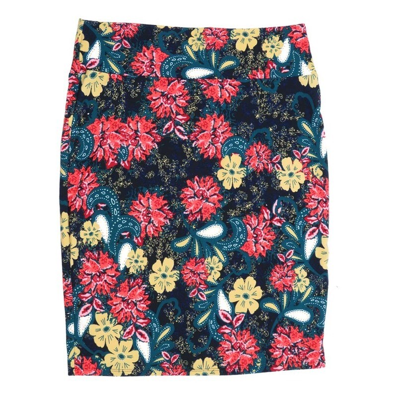LuLaRoe Cassie g XX-Large 2XL Floral Paisley Black Pink White Green Womens Knee Length Pencil Skirt fits sizes 22-24  2XL-204