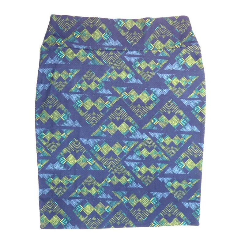 LuLaRoe Cassie g XX-Large 2XL Geometric Triangle Stripe Blue Gray Yellow Green Womens Knee Length Pencil Skirt fits sizes 22-24  2XL-212