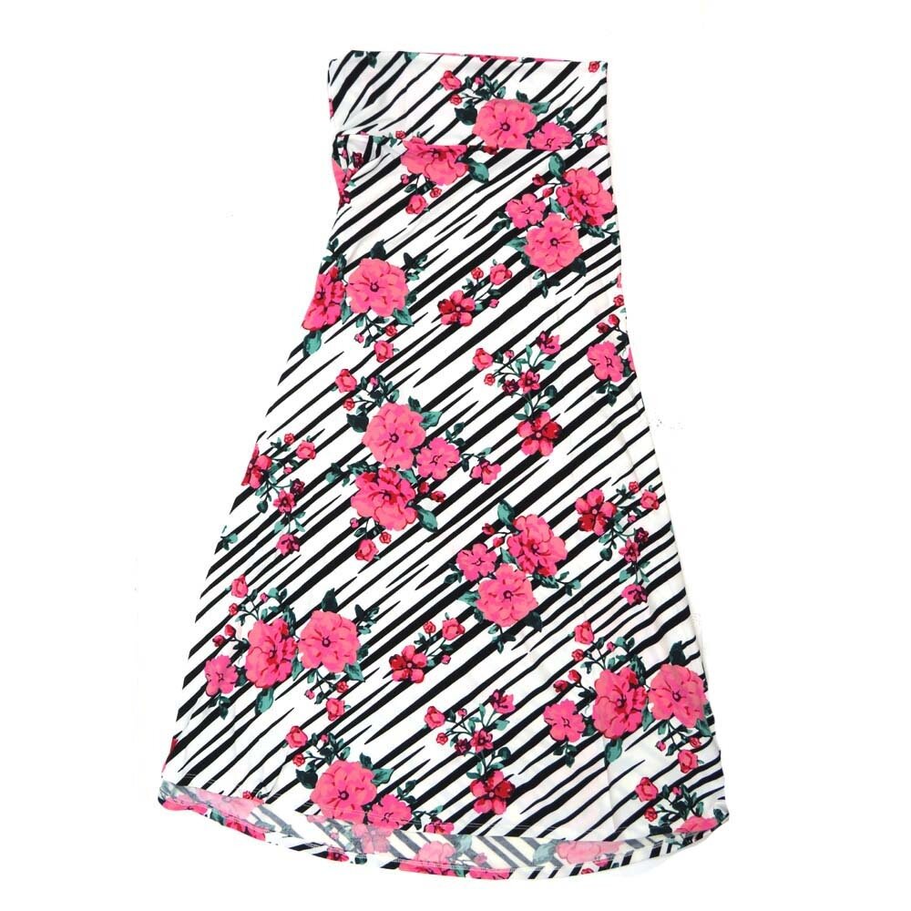 LuLaRoe Maxi e Large L Black White Floral Stripe Pink A-Line Flowy Skirt fits Adult Women sizes 14-16  LARGE-311-B.JPG