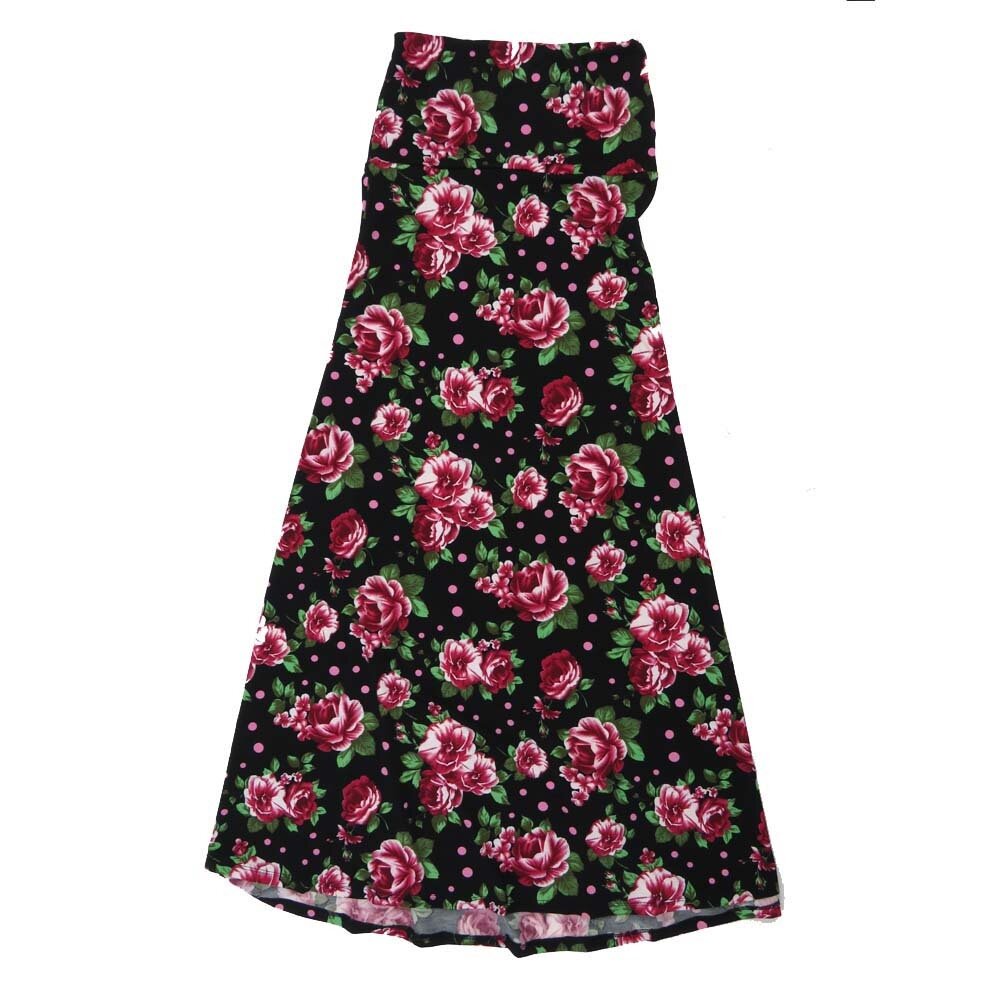 LuLaRoe Maxi d Medium M Floral Black Pink Gray Polka Dot A-Line Flowy Skirt fits Adult Women sizes 10-12 MEDIUM-206-309.JPG