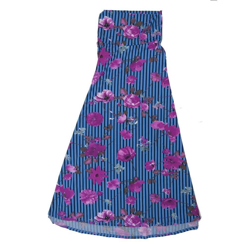 LuLaRoe Maxi c Small S Floral Stripe Purple Blue Black A-Line Flowy Skirt fits Adult Women sizes 6-8  SMALL-301.JPG