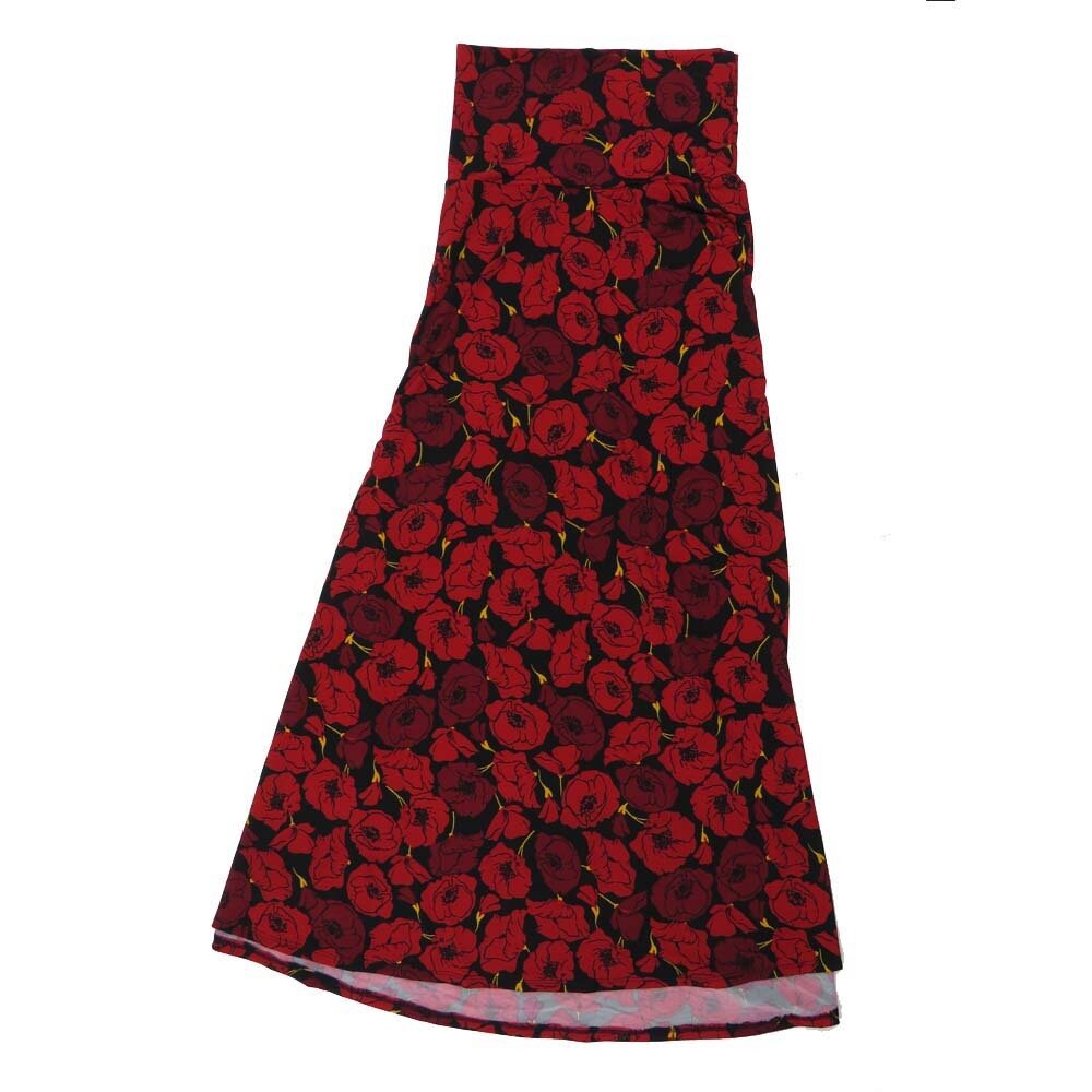 LuLaRoe Maxi a XX-Small XXS Peonies Floral Black Red Green A-Line Flowy Skirt fits Adult Women sizes 00-0  XXS-307.JPG