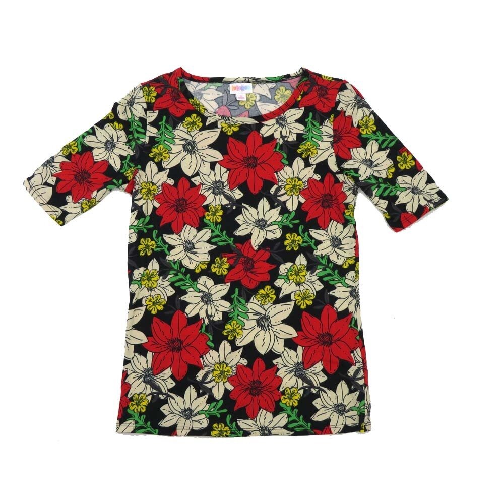 LuLaRoe GIGI Small S Christmas Poinsettia Black Red White Floral Fitted Tee fits Women sizes 4-6 SMALL-206