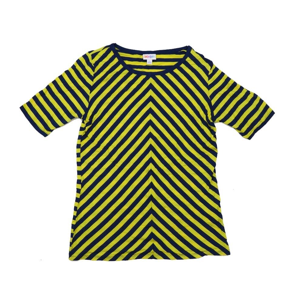 LuLaRoe GIGI Large L Navy Yellow Diagonal Stripe Fitted Tee fits Women sizes 12-14 LARGE-206