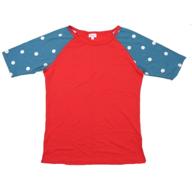 LuLaRoe GIGI Large L Solid Red with Polka Dot Sleeves Fitted Tee fits Women sizes 12-14 LARGE-208