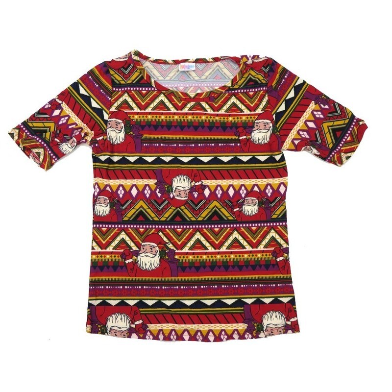 LuLaRoe GIGI Large L Christmas Holiday Santa Claus Stripe Red Black White Gray Stripe Fitted Tee fits Women sizes 12-14 LARGE-200