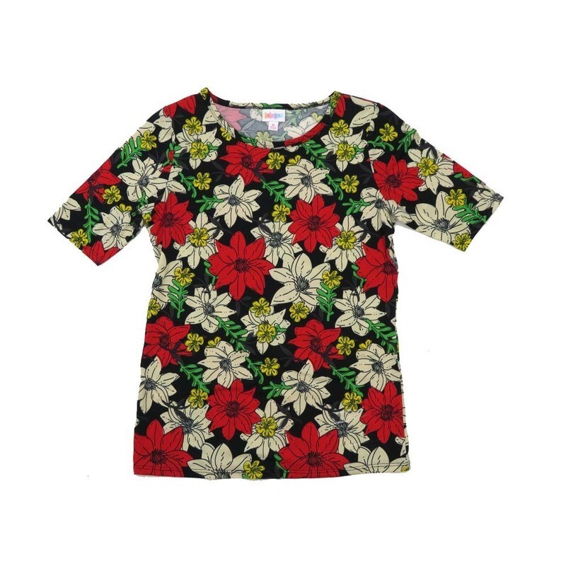 LuLaRoe GIGI Medium M Christmas Poinsettia Black Red White Tee fits Women sizes 8-10 MEDIUM-203