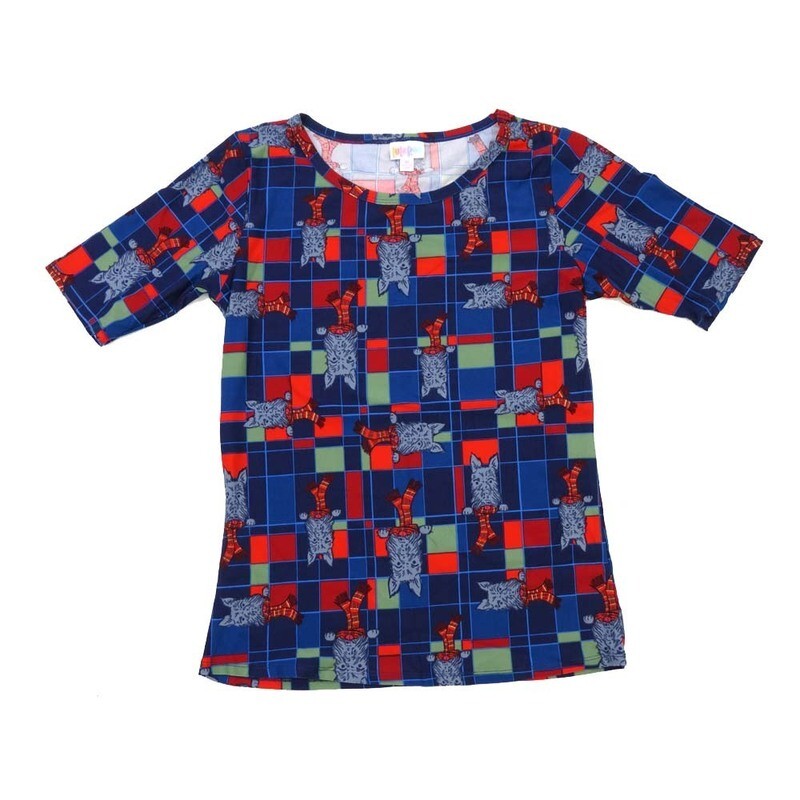 LuLaRoe GIGI Medium M Christmas Terrier Scarf Dogs Fitted Tee fits Women sizes 8-10 MEDIUM-207