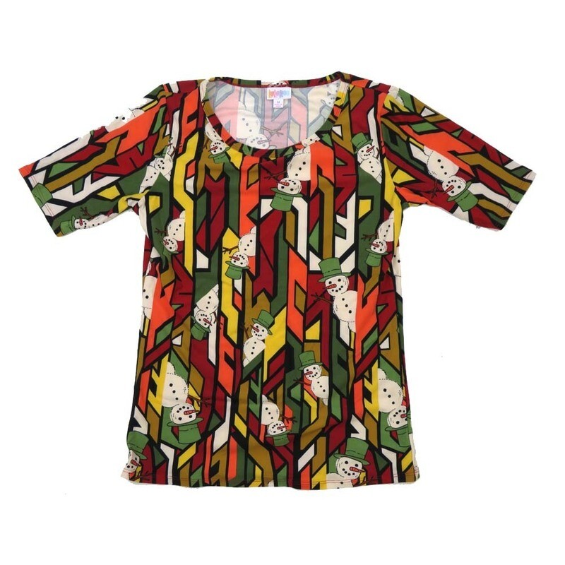 LuLaRoe GIGI Medium M Christmas Snowman Stripe Fitted Tee fits Women sizes 8-10 MEDIUM-201