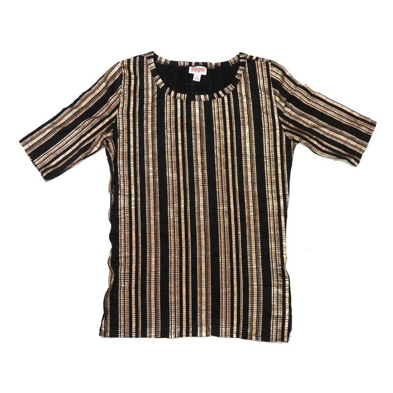 LuLaRoe GIGI Small S Black Silver Shimmery Elegant Collection Stripe Fitted Tee fits Women sizes 4-6 SMALL-203