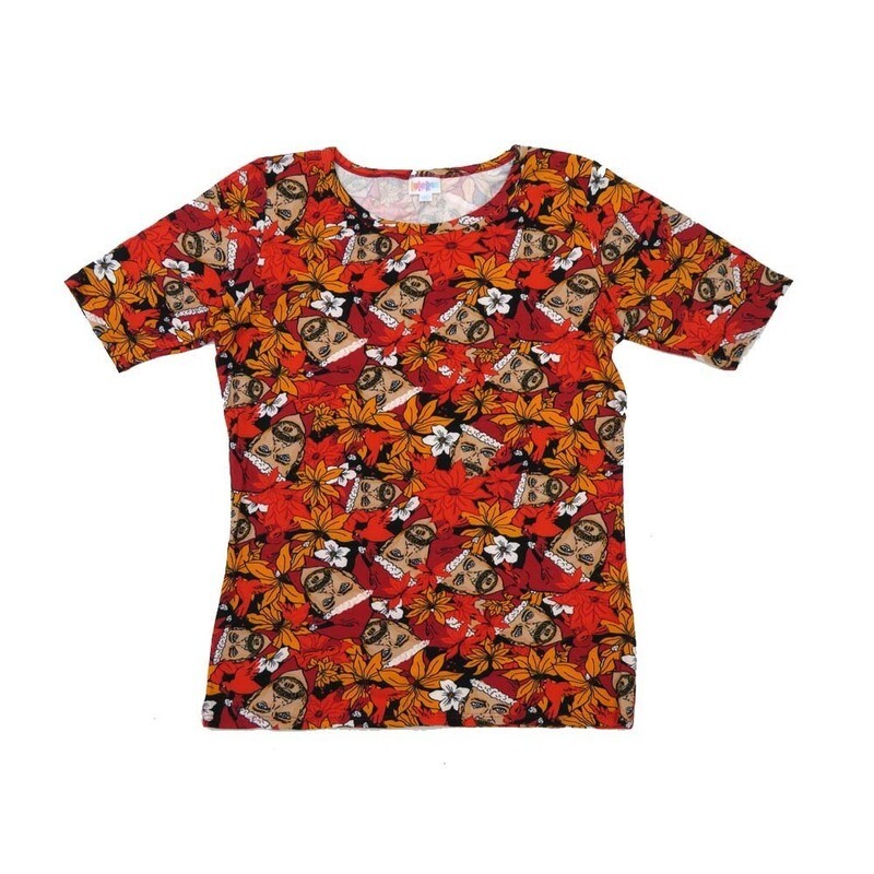 LuLaRoe GIGI X-Large XL Christmas Bearded Elf Poinsettia Black Red Green Fitted Tee fits Women sizes 16-18 XL-201