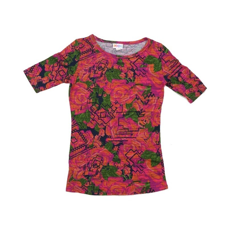 LuLaRoe GIGI XX-Small XXS Floral Roses Geometric Fitted Tee fits Women sizes 00-0 XXS-202
