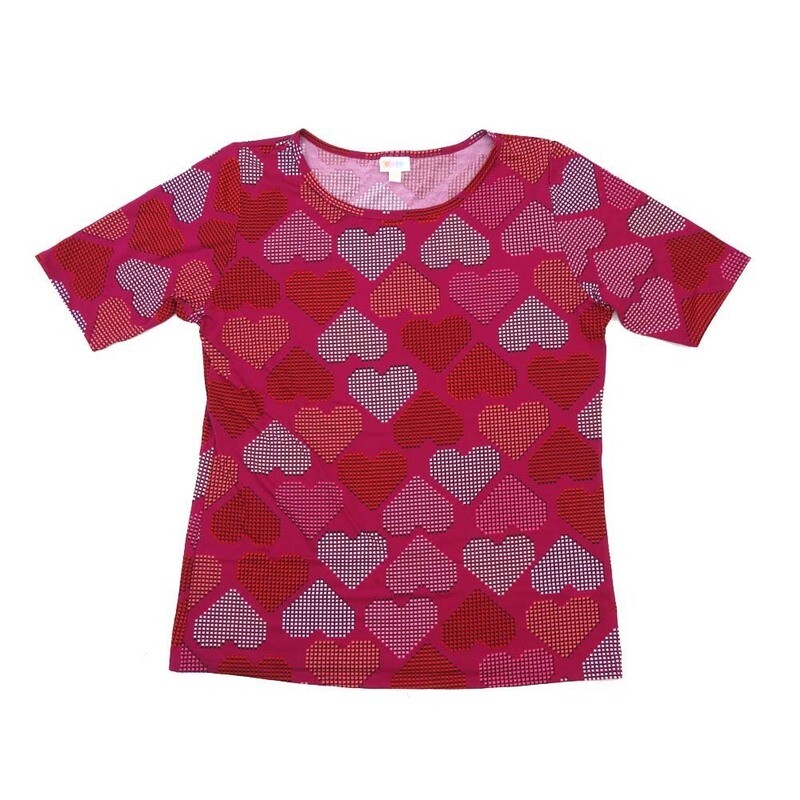 LuLaRoe GIGI XXX-Large 3XL Valentine&#39;s Hearts Polka Dot Red Pink Fitted Tee fits Women sizes 24-26 3XL-203